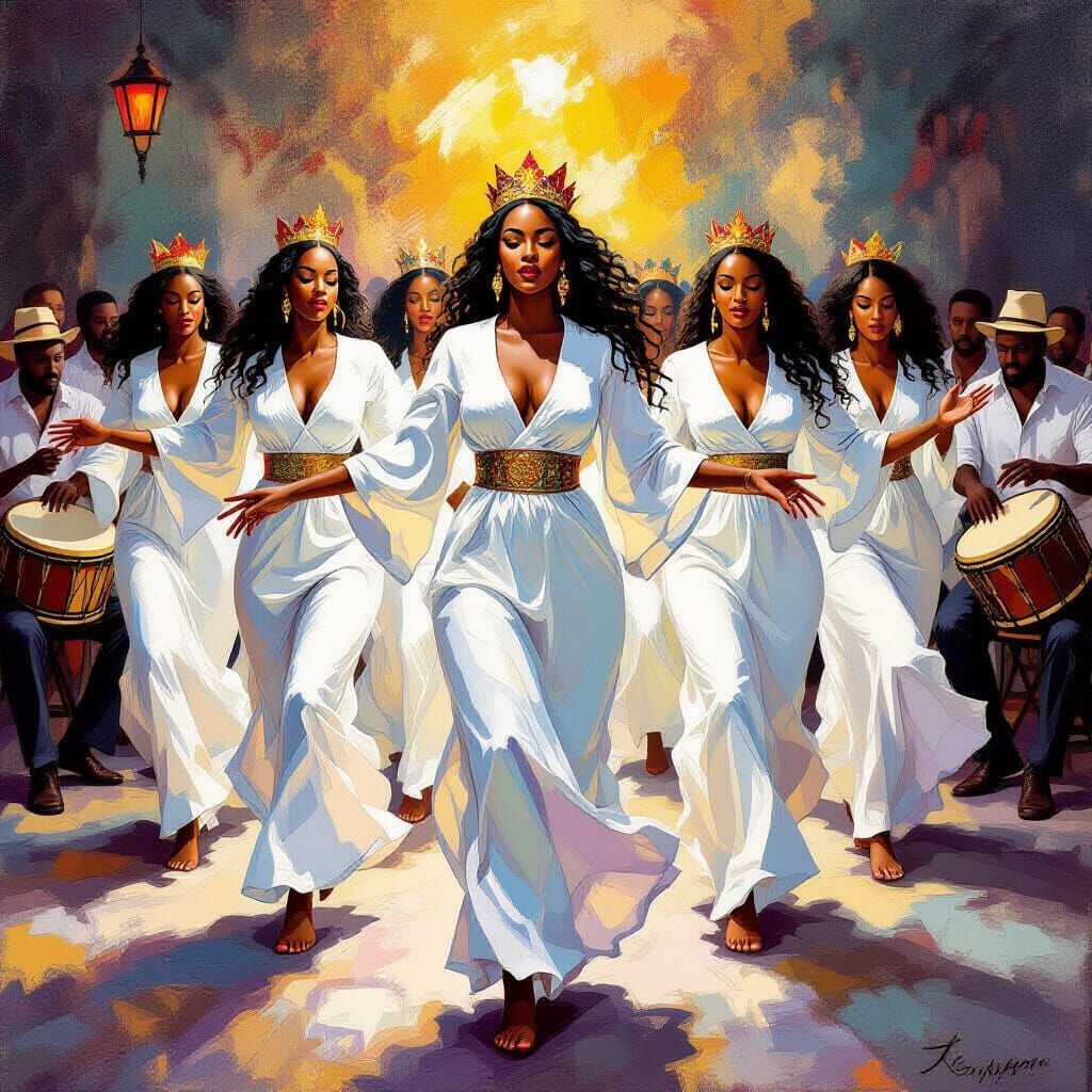 Spiritual Queens Dancing Ceremony in Expressive Brushstroke ...