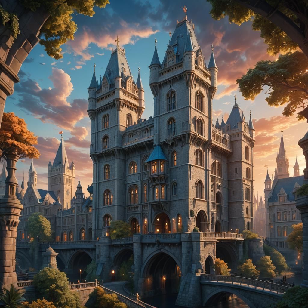 Majestic Castle Tower Bridge in Fantasy Concept Art