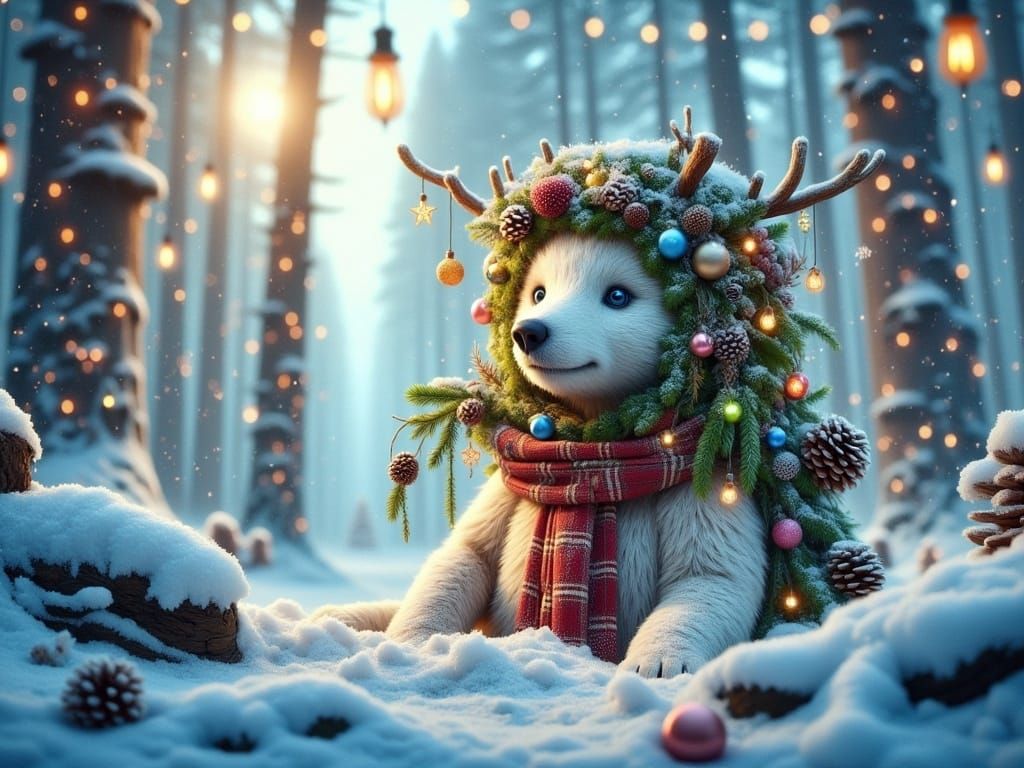 Polar Bear in Winter Wonderland Painting