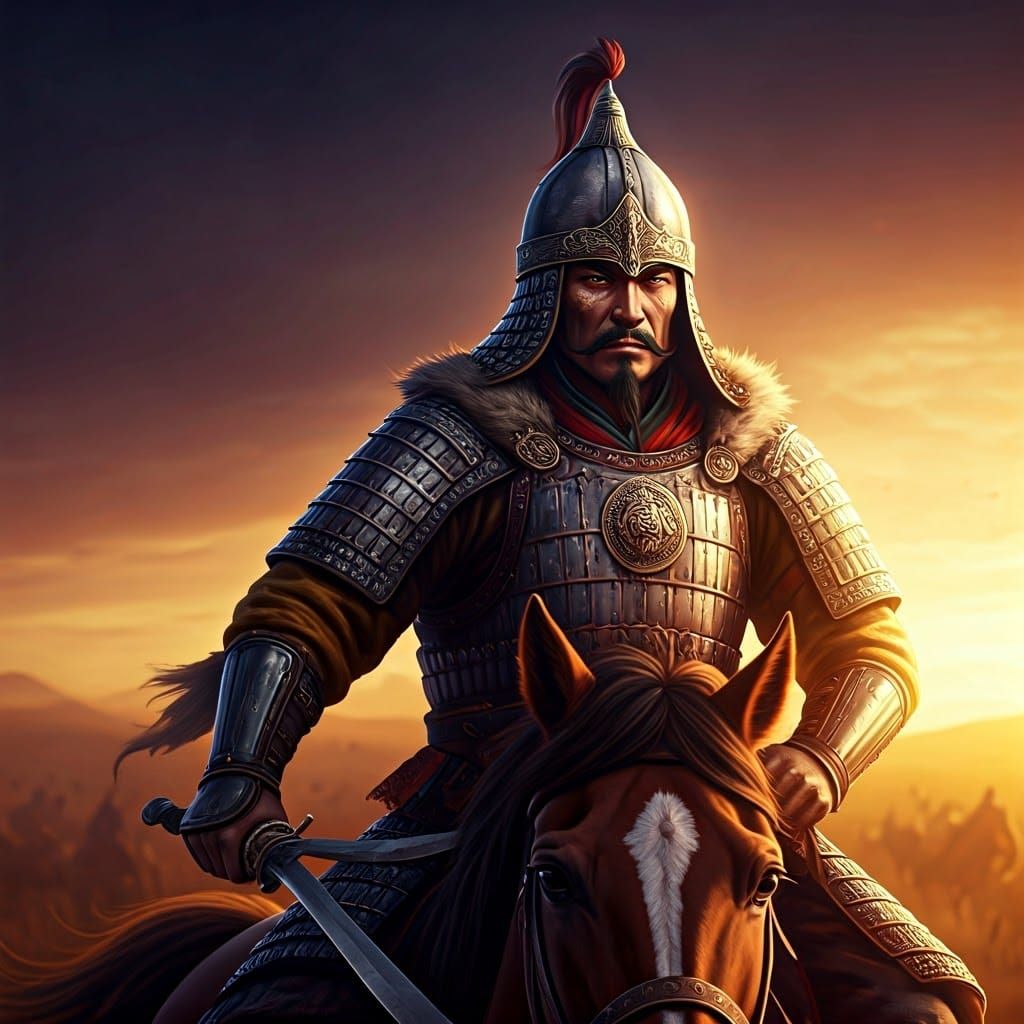 Mongolian Warrior in Epic Dark Fantasy Style