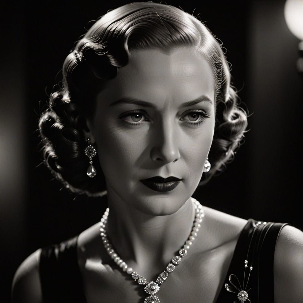 Glamorous 1930s Woman Portrait in Film Noir Style