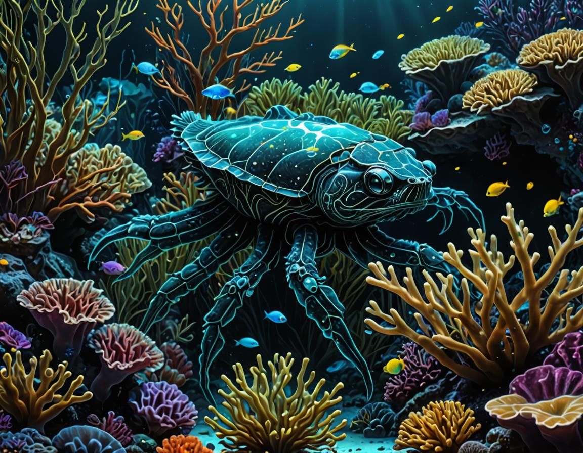 Bioluminescent Amphibian Predator in Deep Sea Grass