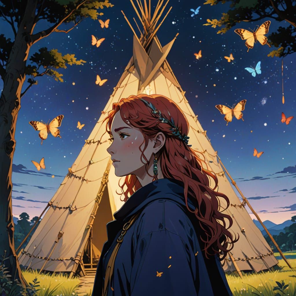 Anime Witch with Crystals and Butterfly Wings