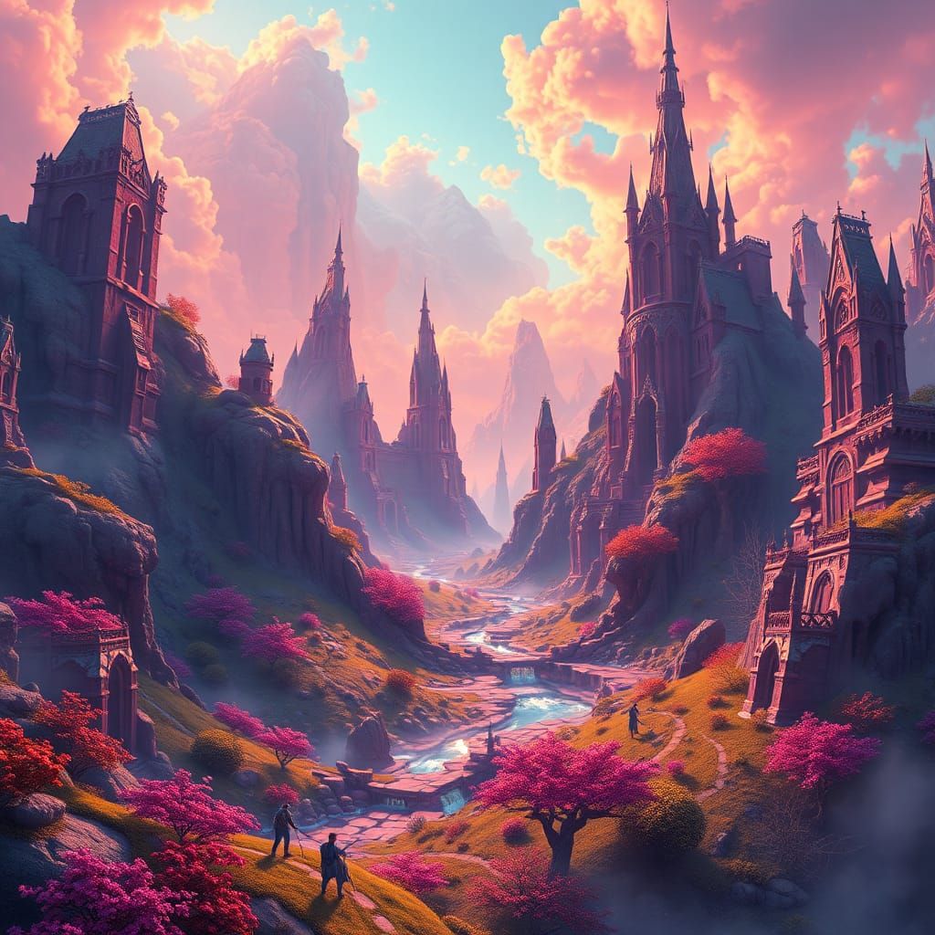 Mystical Realm Landscape in MarshmallowPunk Style