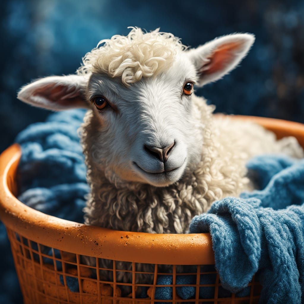 Lamb Huddles in Basket: Detailed Matte Painting