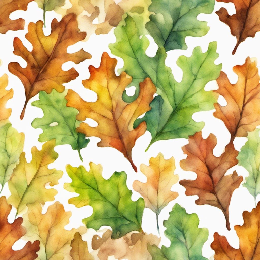 Delicate Oak Leaves in Watercolour Style