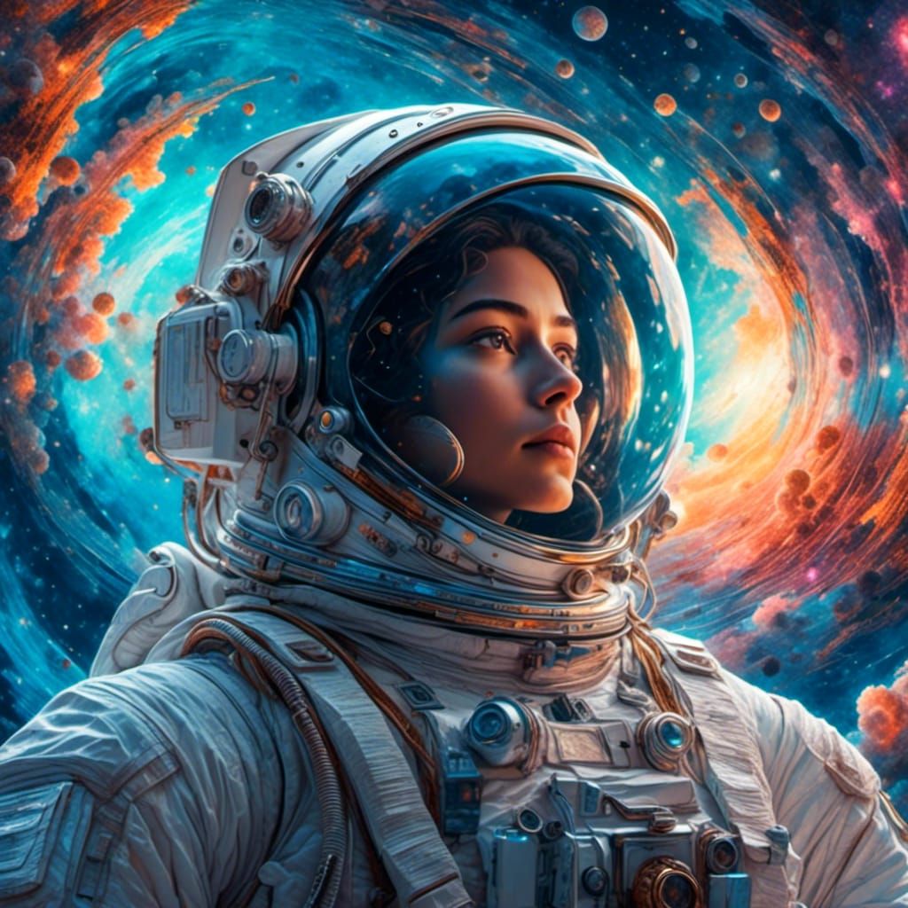 Astronaut Views Bioluminescent Spaceship, Cosmic Illustratio...