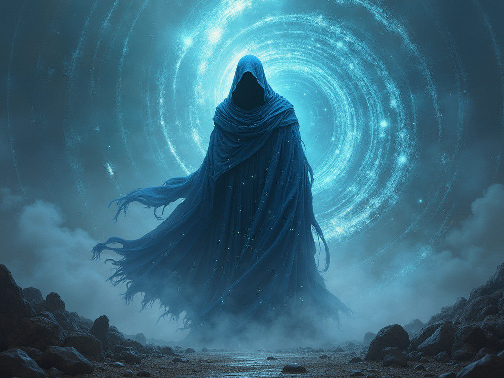 Mystical Shaman in Neon Vortex, Digital Illustration