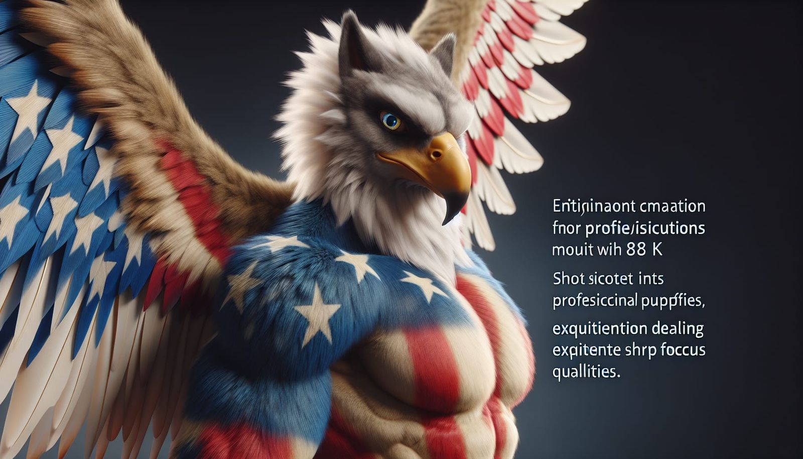 Anthropomorphic Griffin Posing with American Flag Wings