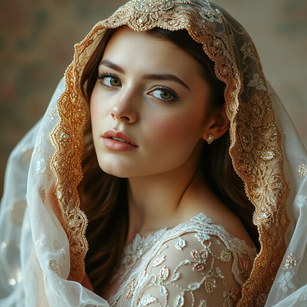 Ethereal Goddess in Jeweled Veil, Soft Pastels and Handmade ...