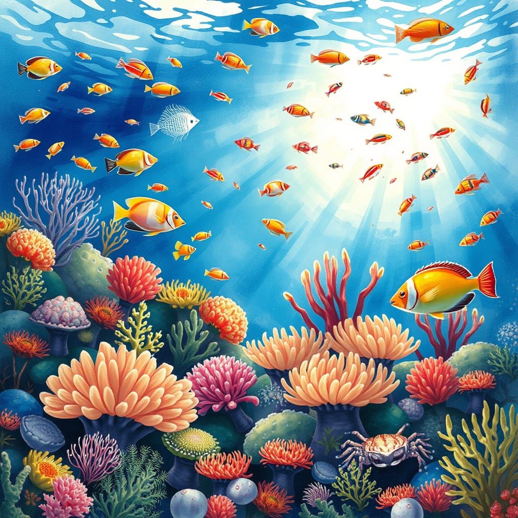 Underwater World in Watercolor Style