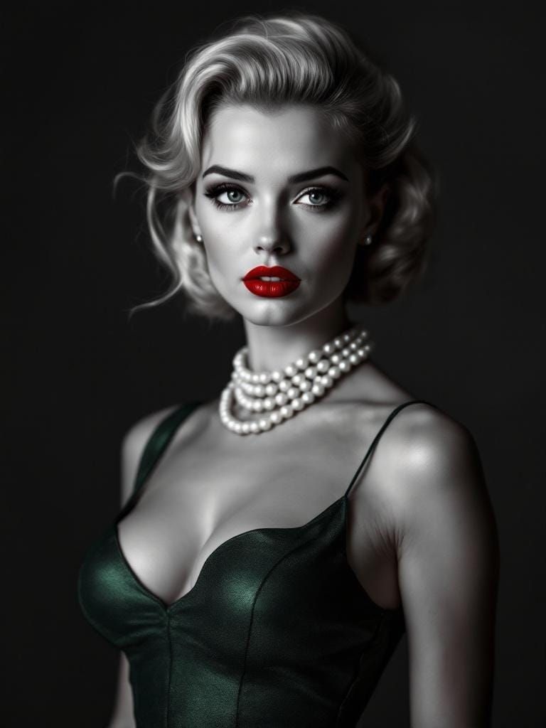 1950s Pin-Up in Selective Color Photography Style