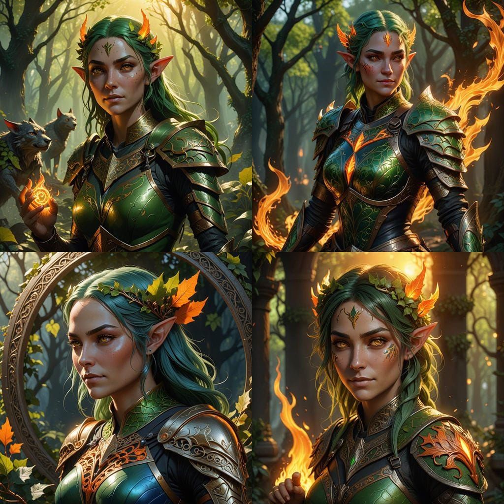 Elven Warrior Surrounded by Green Flames in Vivid Fantasy Ar...
