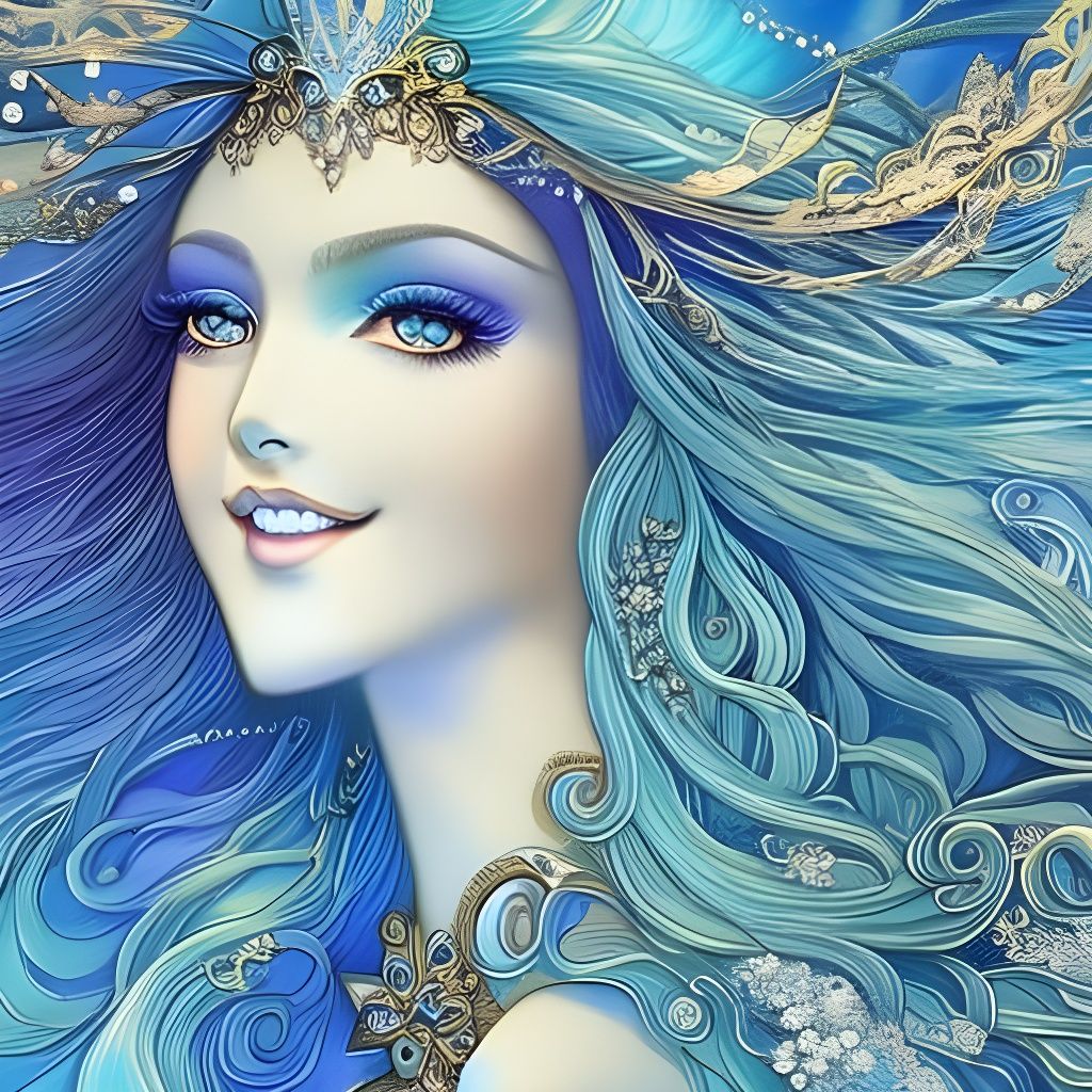 Snow Princess with Blue Eyes in Watercolor Style