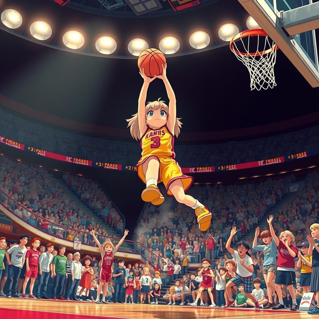 Anime Little Girl Basketball Star Hits Game Winner