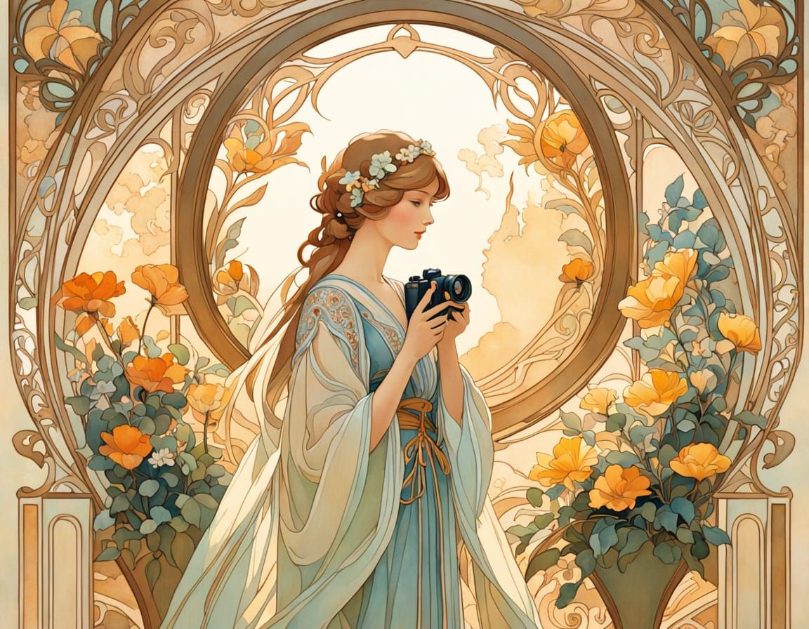 Elegant Art Nouveau Gentleman Amidst Blooming Flowers