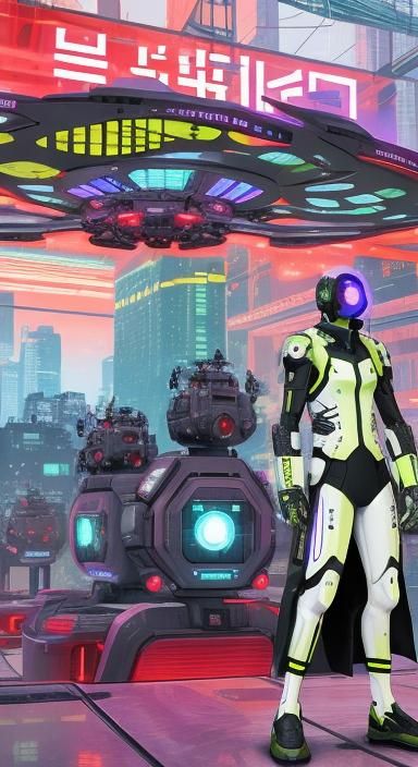 Cyberpunk Drone Swarm in Futuristic City