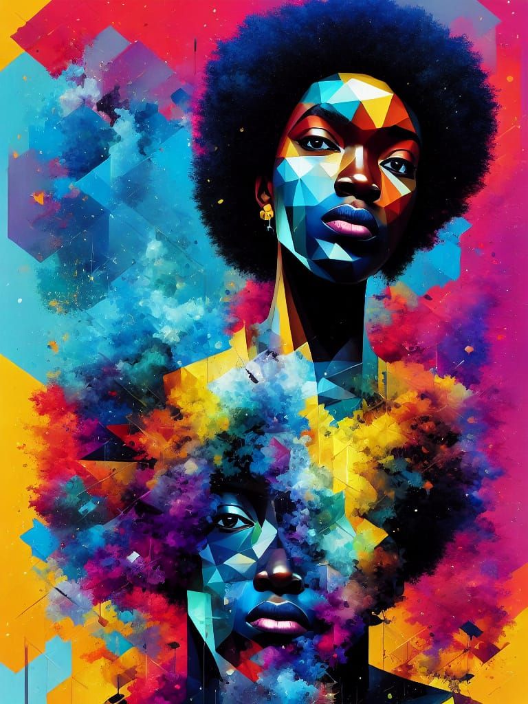 Afro Futuristic Woman in Cubism Style