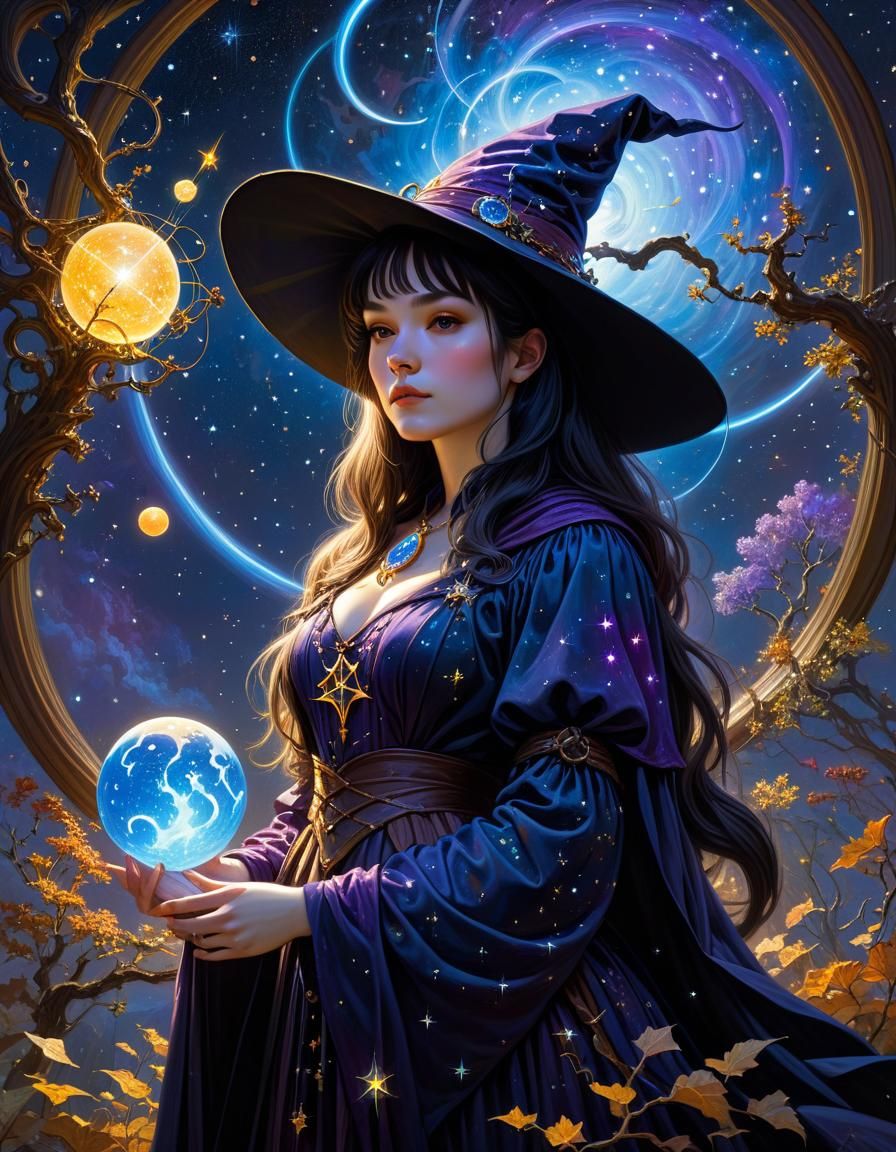 Surreal Witch in Gothic Oil Painting Style