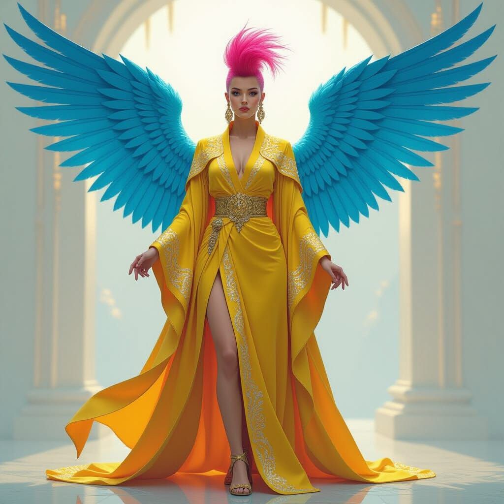 Ethereal Angel with Pink Mohawk in Digital Art