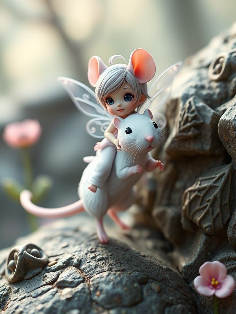 Whimsical Anime Pixie on Mouse in Stunning 8K Resolution