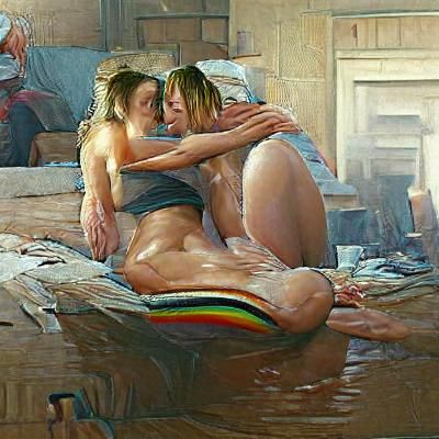 Lesbian Couple in Oil Painting Style