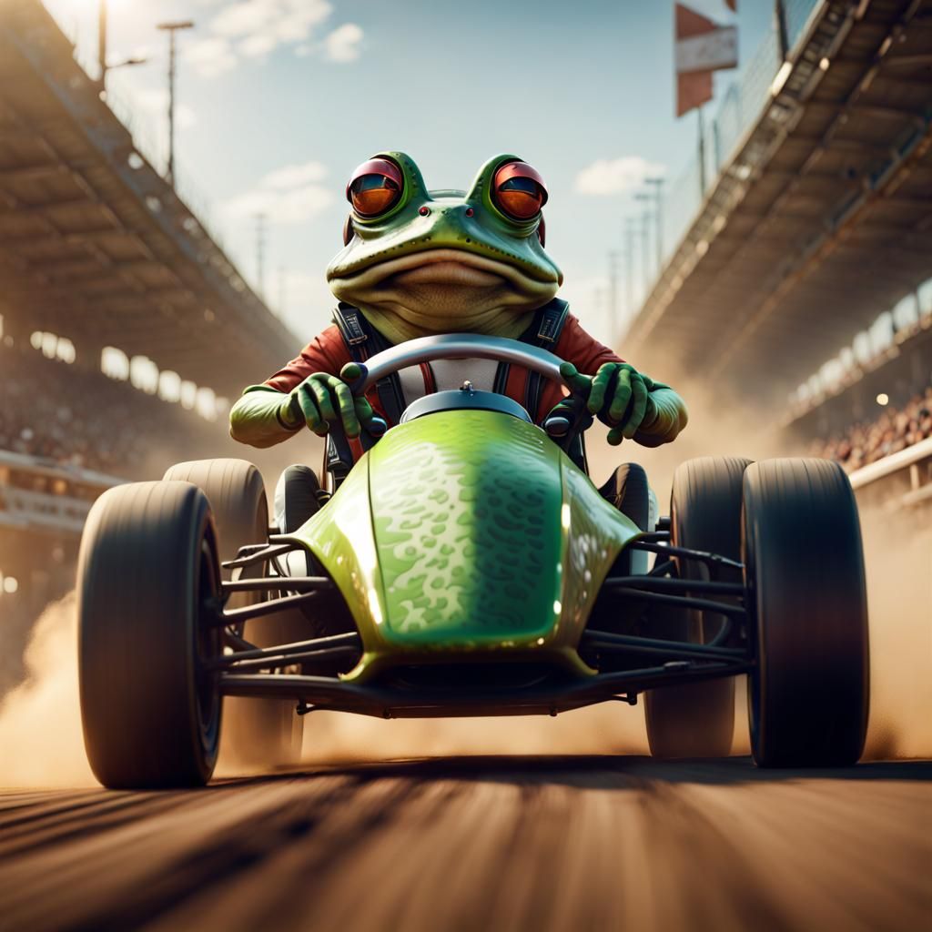 Frog Race Car Driver on Dirt Track