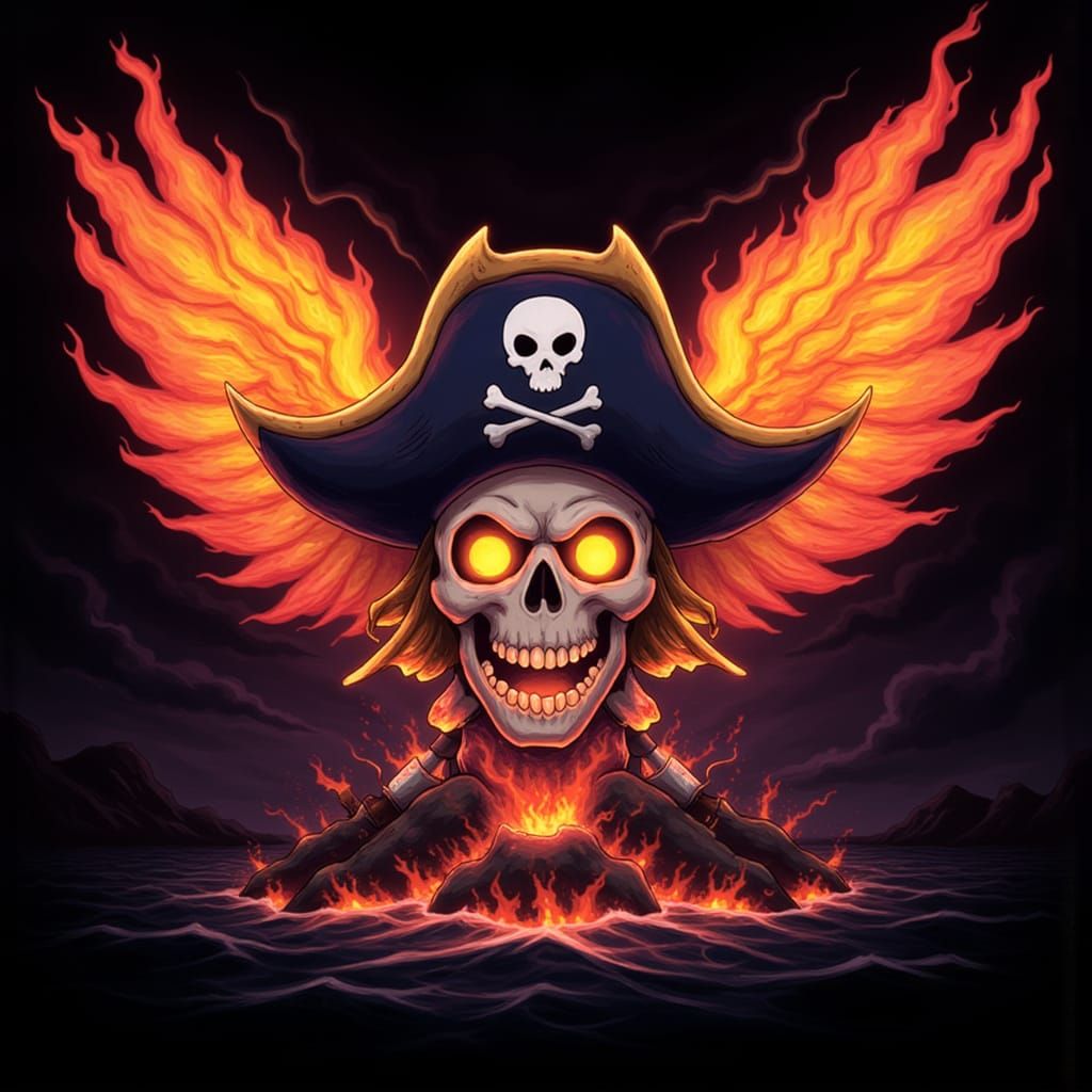 Anime Jolly Roger Flag with Flaming Wings