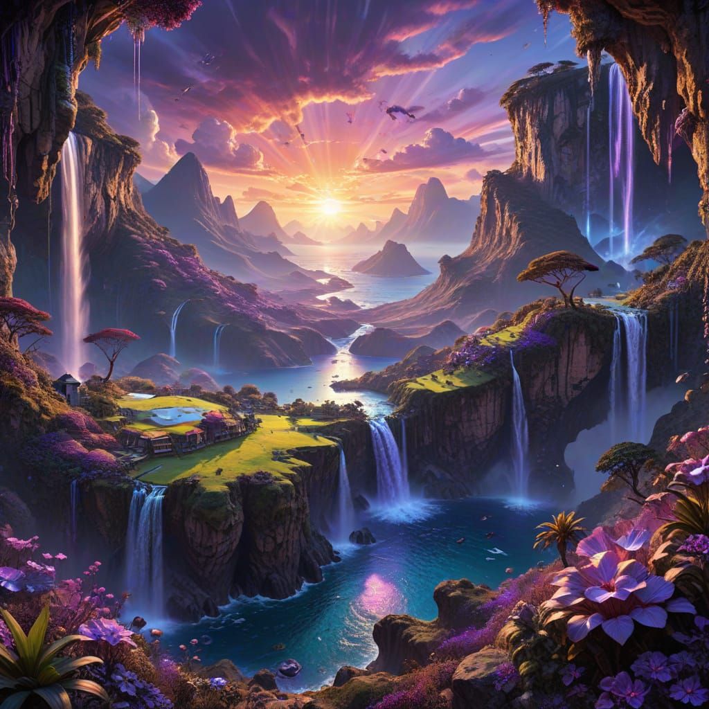 Whimsical Fae Realm in Vibrant Cosmic Colors