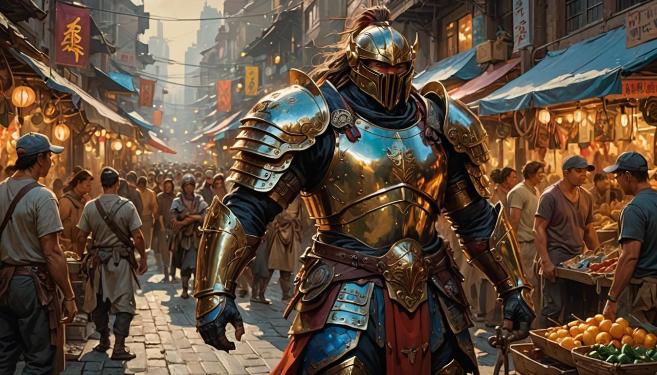 Hongtae Warrior in Vibrant Oil Painting