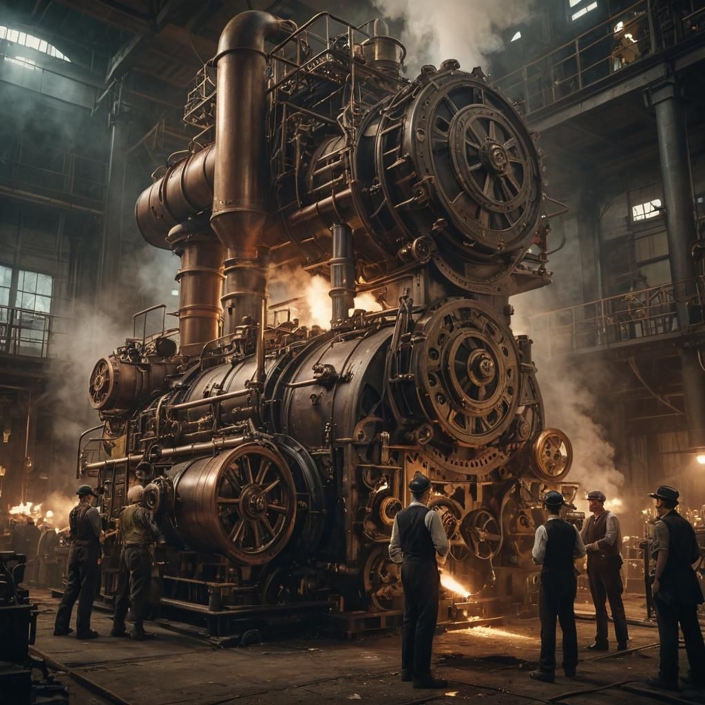 Steampunk Factory Scene in Victorian Style