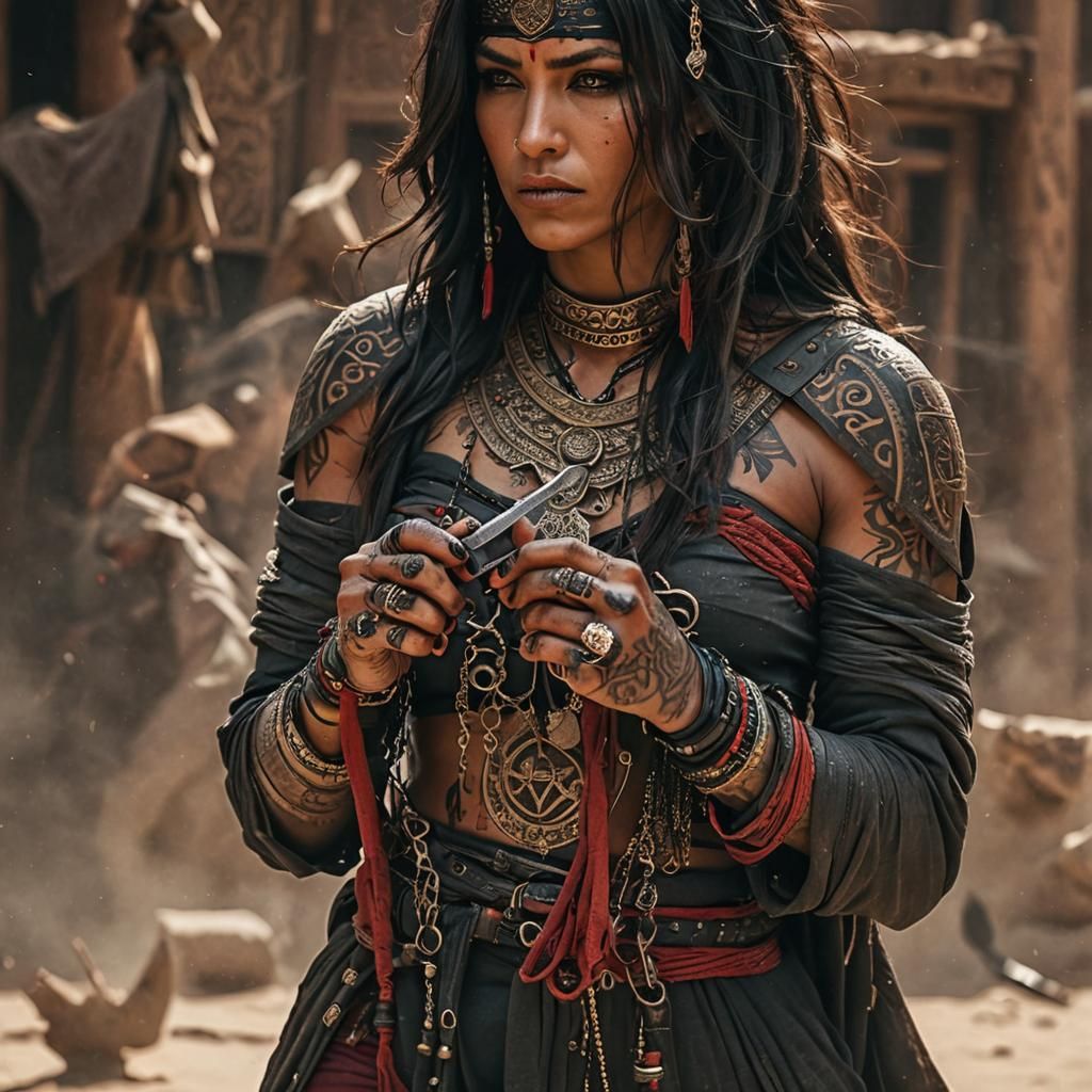 Arabian Ninja Assassin Holding Knife: Cinematic Still
