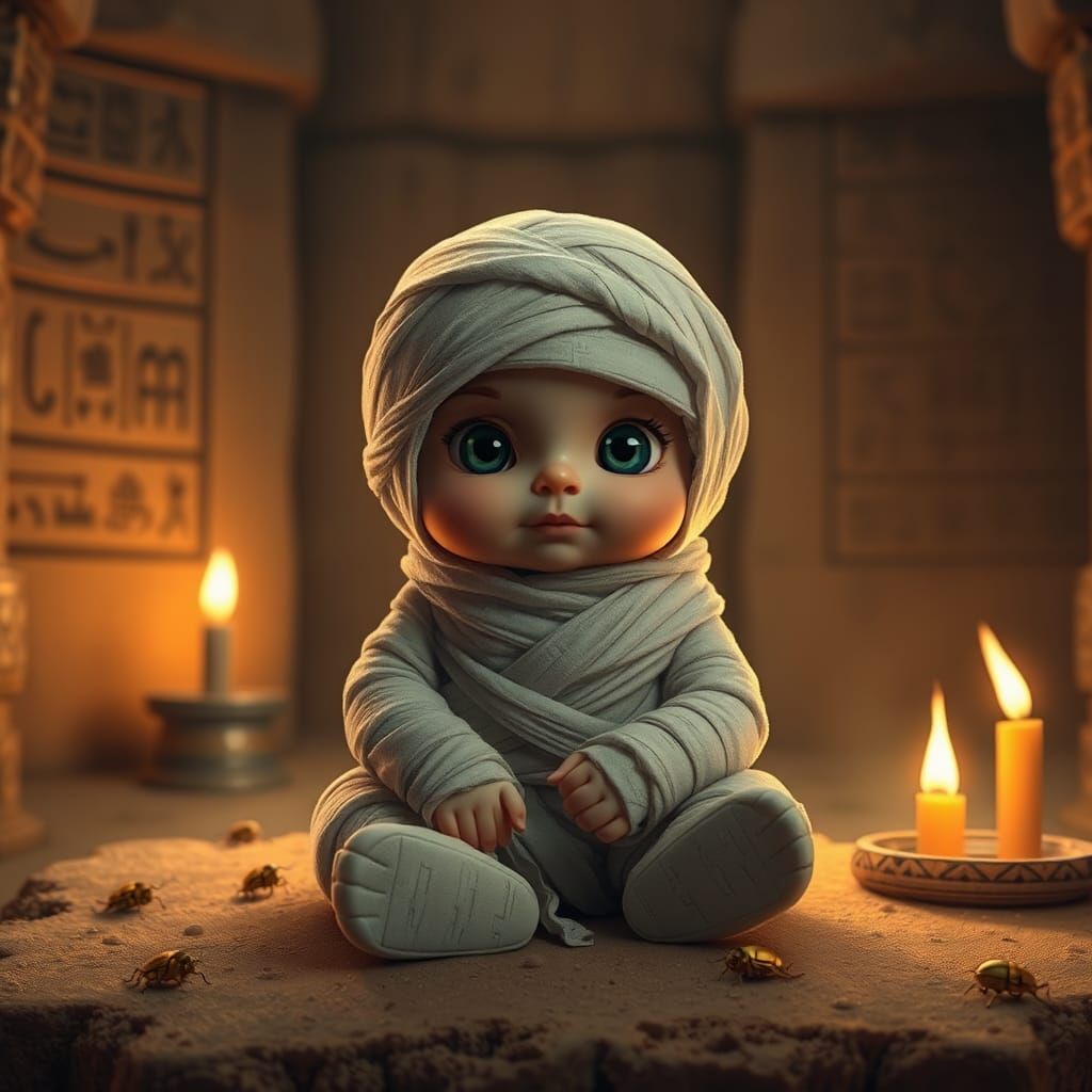 Cute Baby Mummy in Ancient Tomb