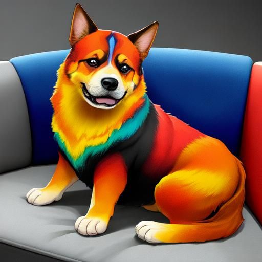 Cute Dog on Couch in Comic Book Style