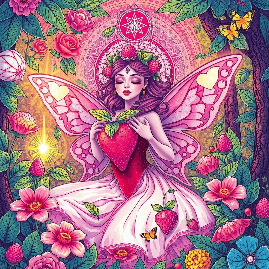 Vibrant Strawberry Goddess in Whimsical Digital Art