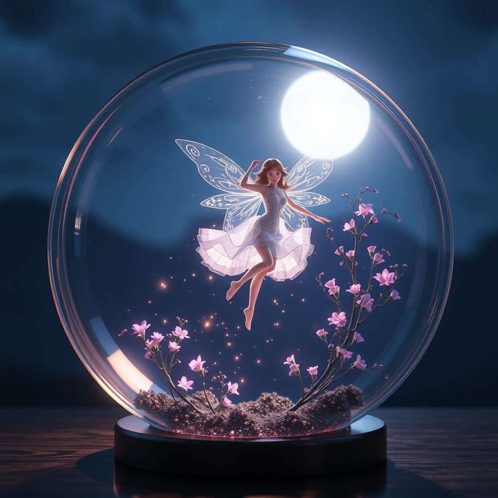 Fairy's Moonlight Dance in Glass: 3D Anime Art