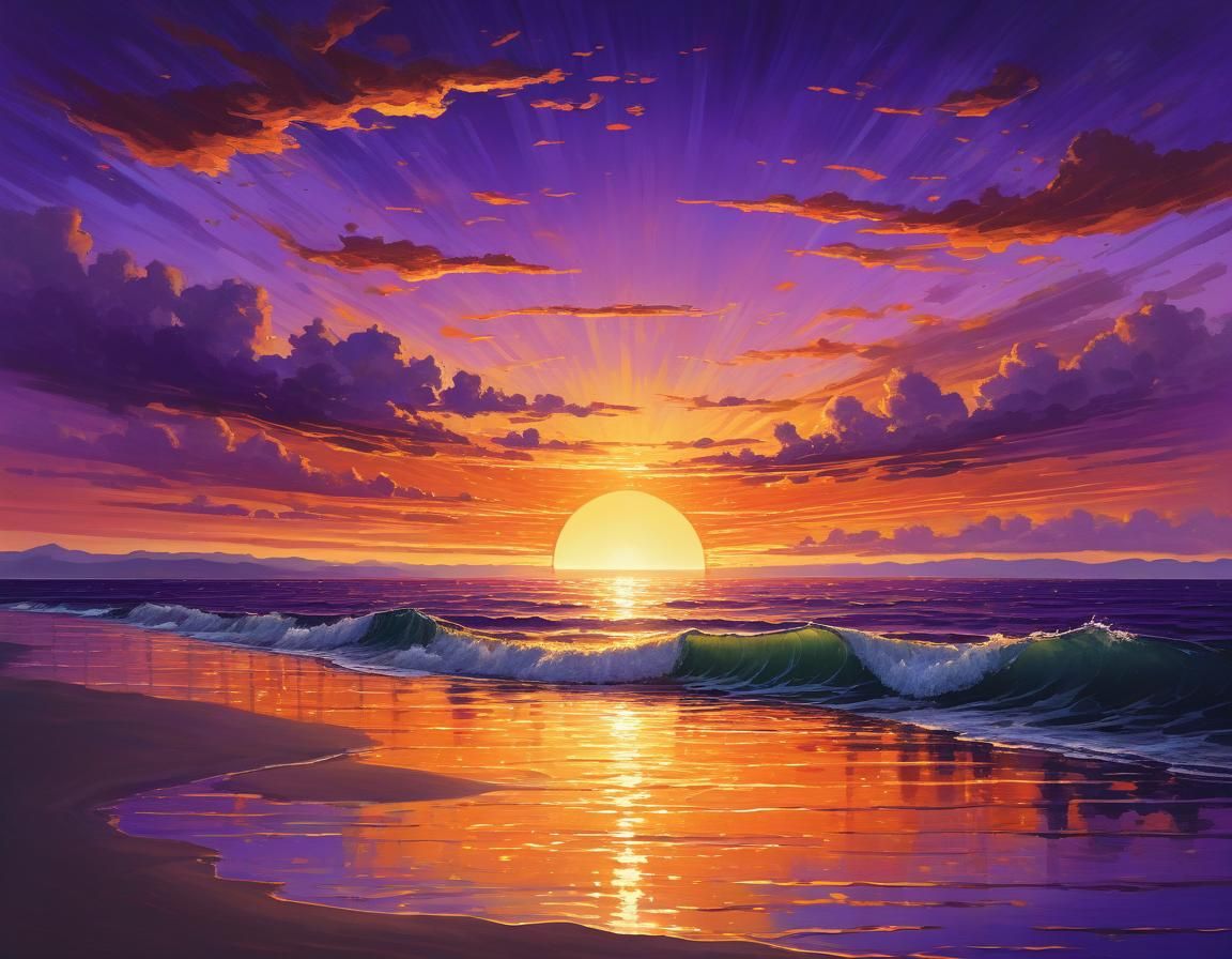 Golden Sunset Over Water Cinematic Illustration