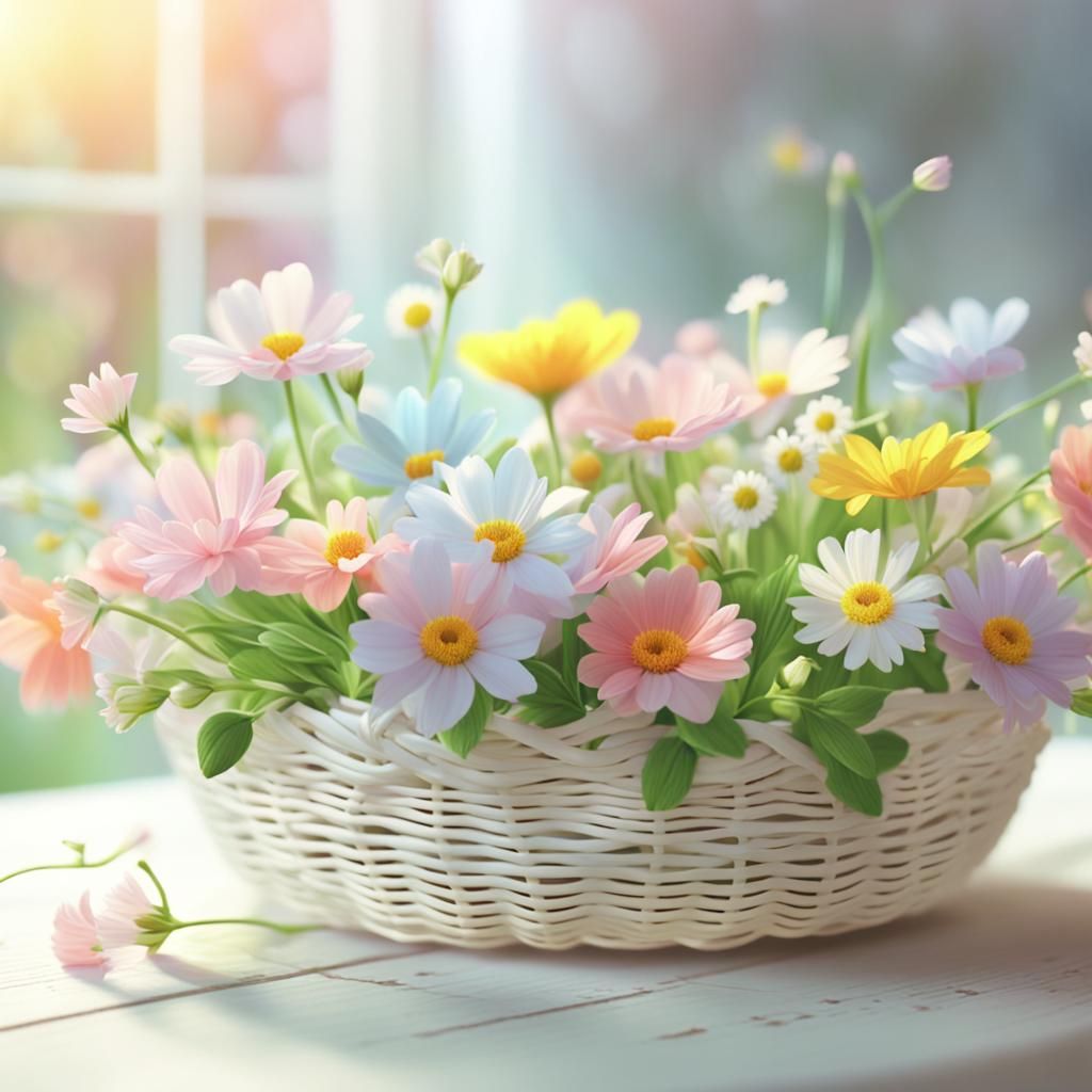 Spring Flower Basket Digital Animation in Ghibli Style
