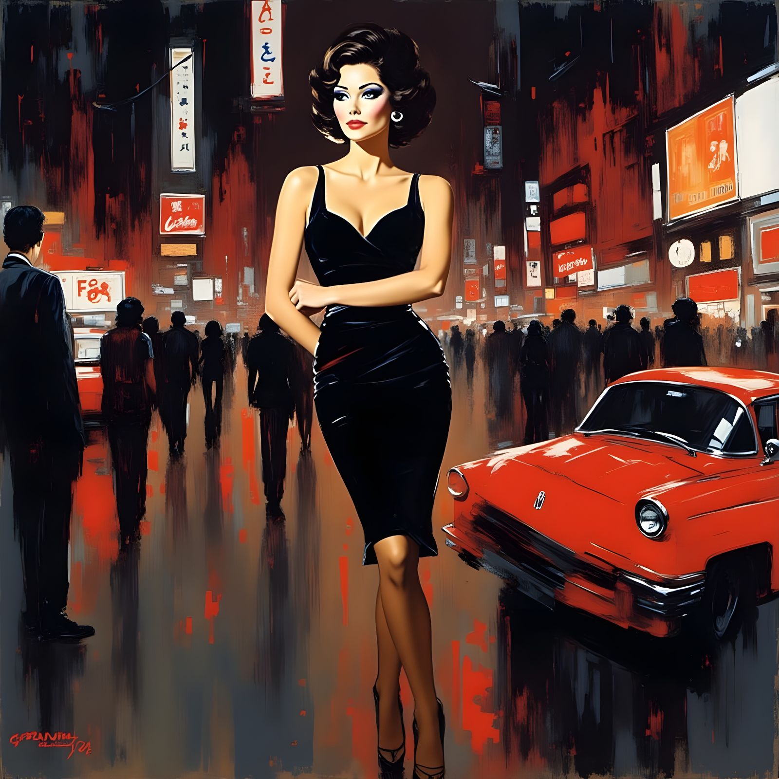 Abstract Impressionist Woman in Urban Setting