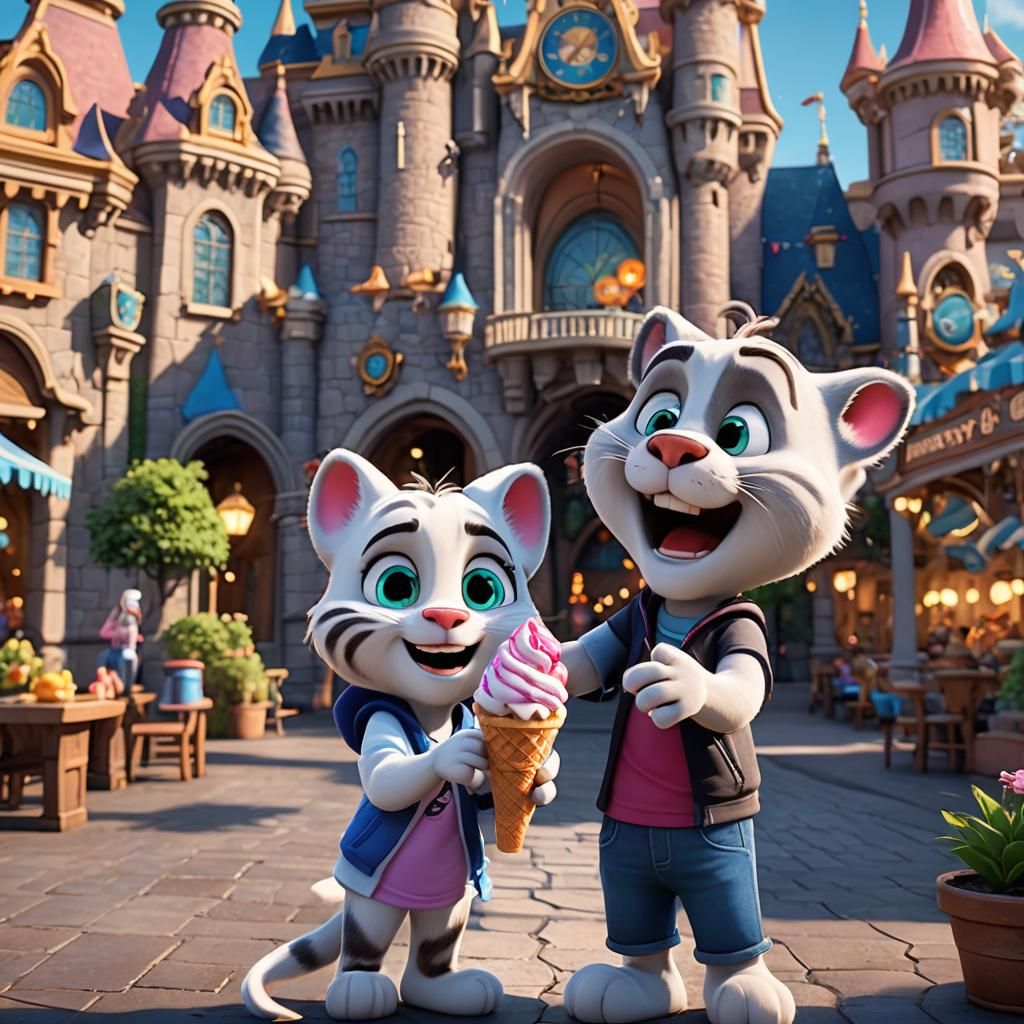 Talking Tom and Angela Enjoying Disneyland Ice Cream