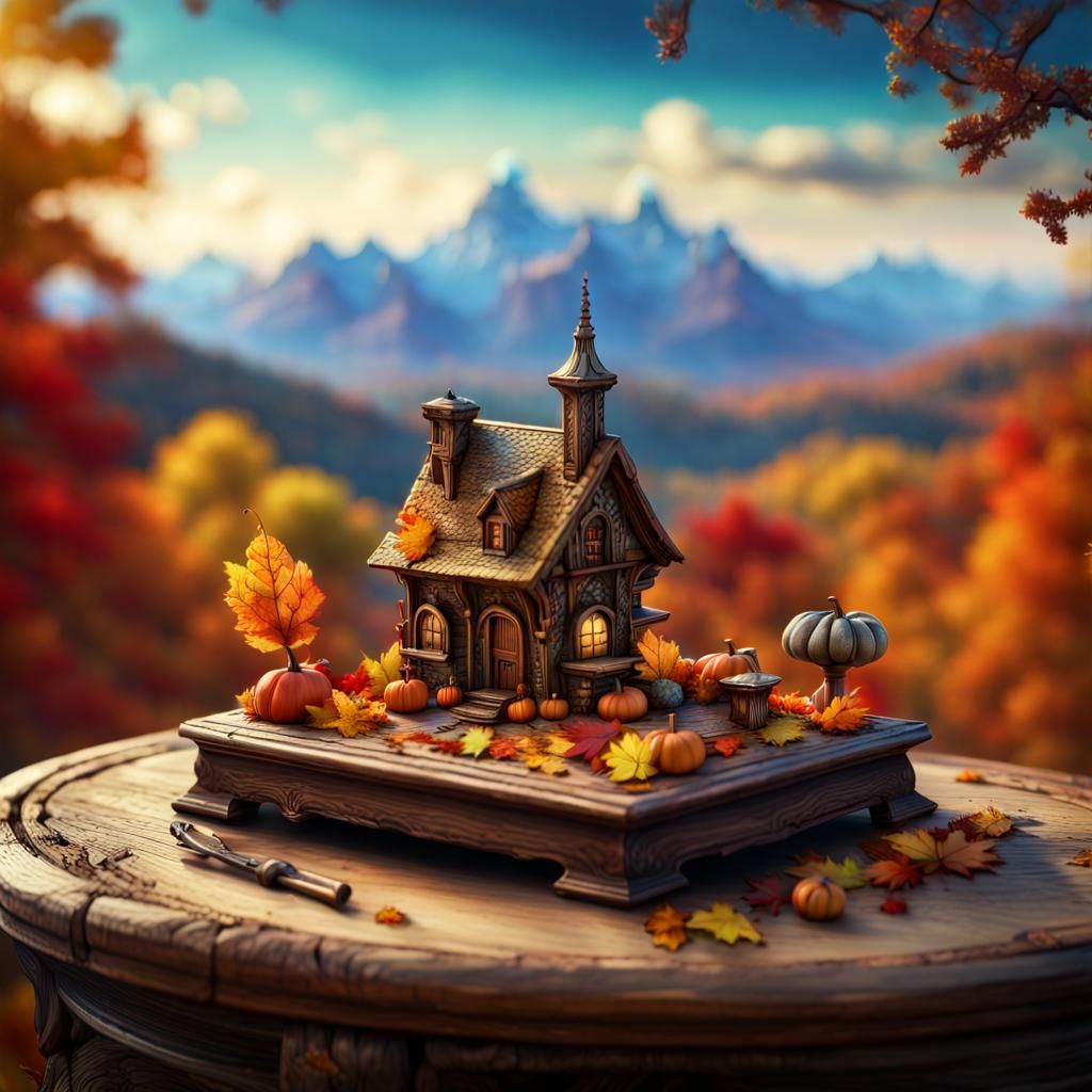 Magical Microworld on Thanksgiving Table, Fantasy Art