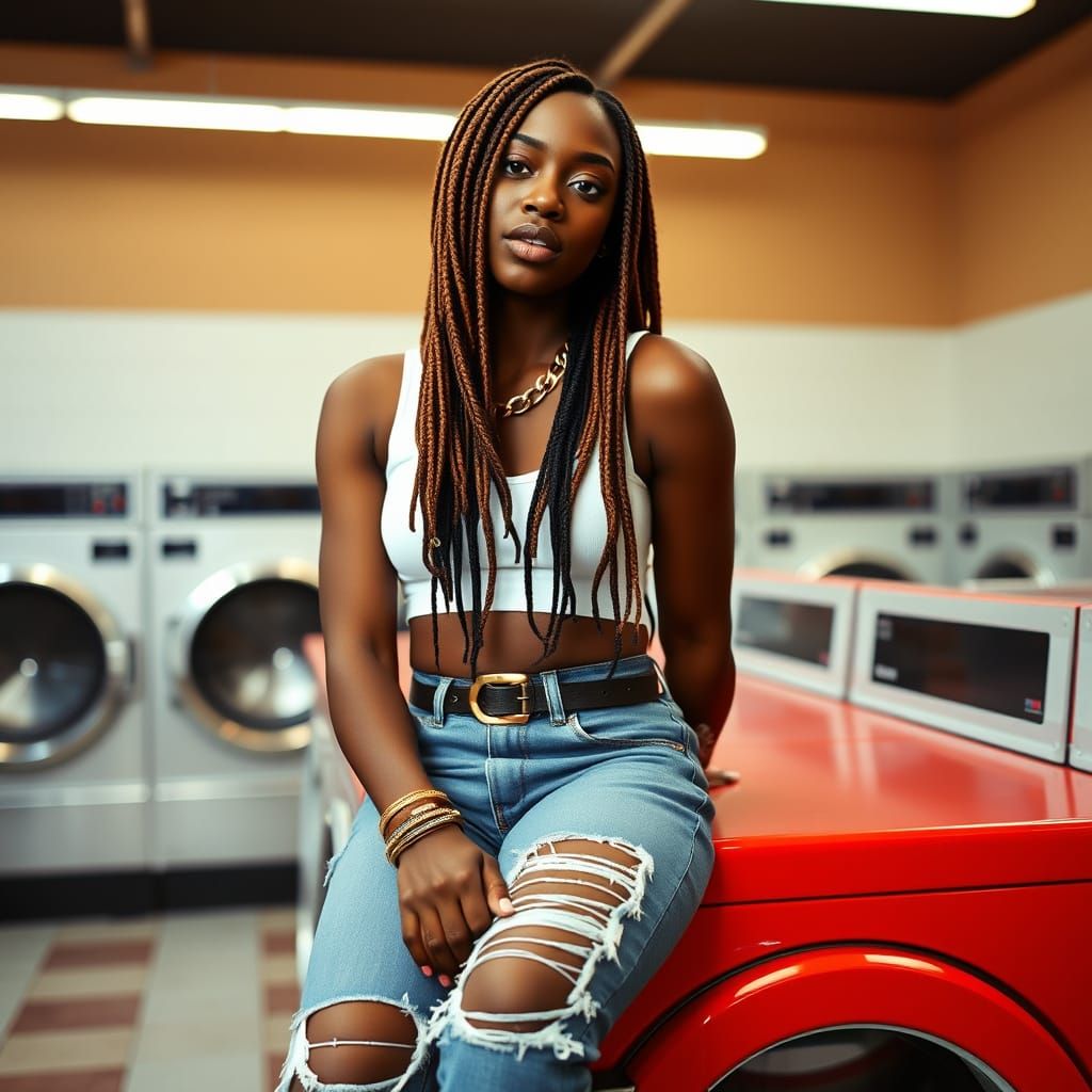 Woman with Braids in Laundromat, Hood Classic Aesthetic