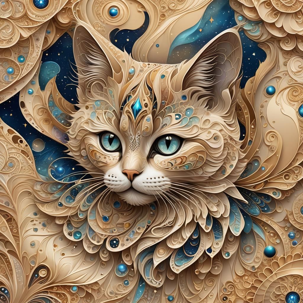 Feathered Cat Purse with Starry Nebula Design