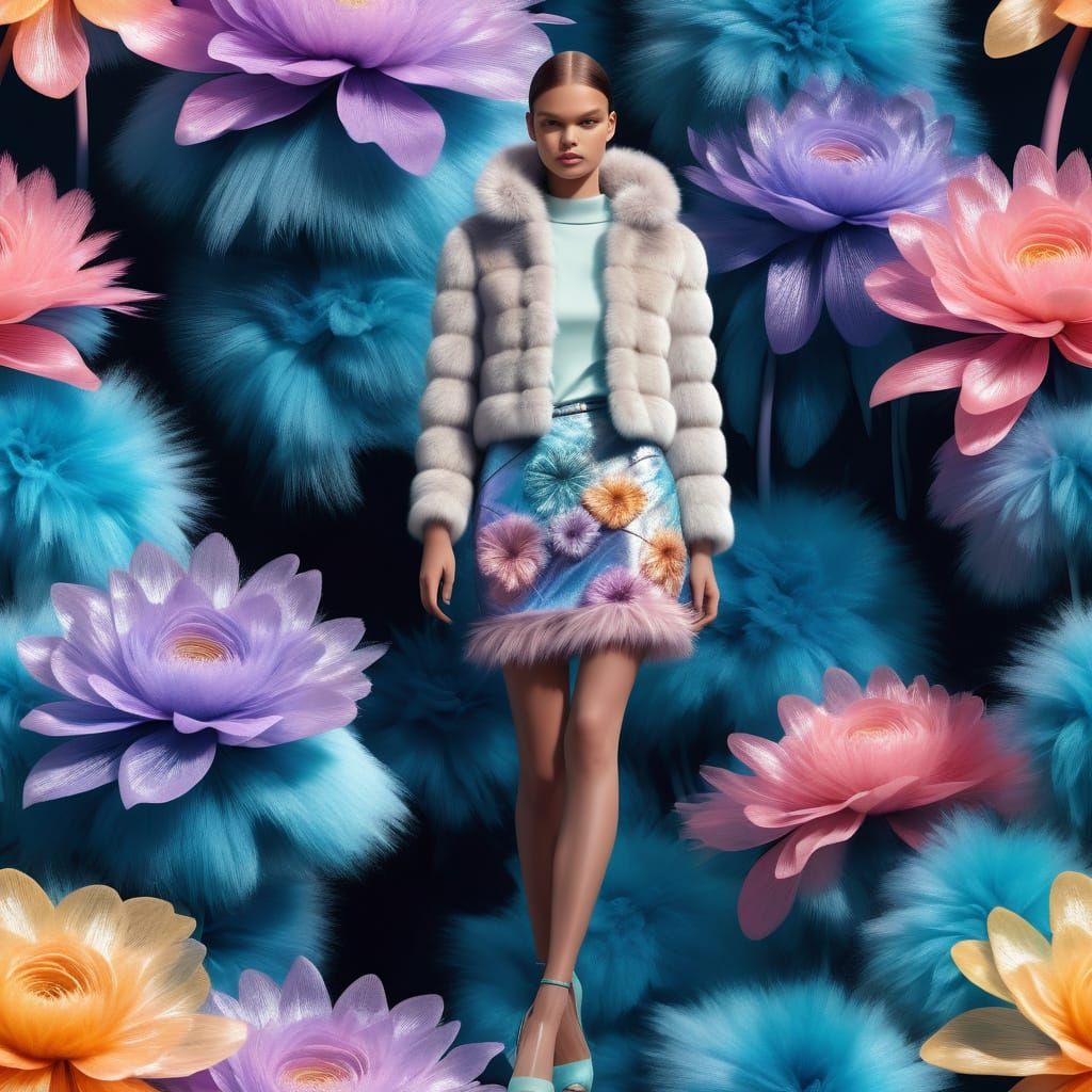 Enchanted Mink Fur Fashionista in Vibrant Fantasy Landscape
