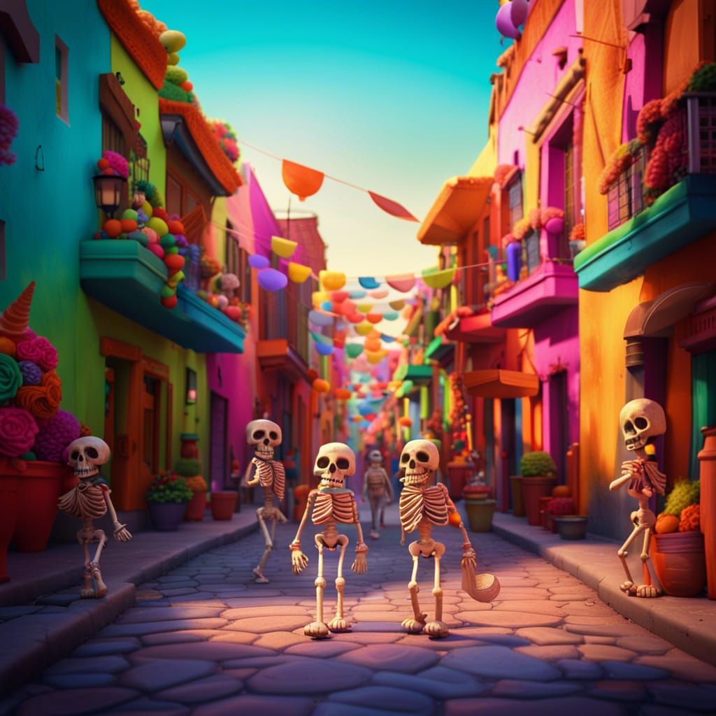 Day of the Dead Street Scene in 3D