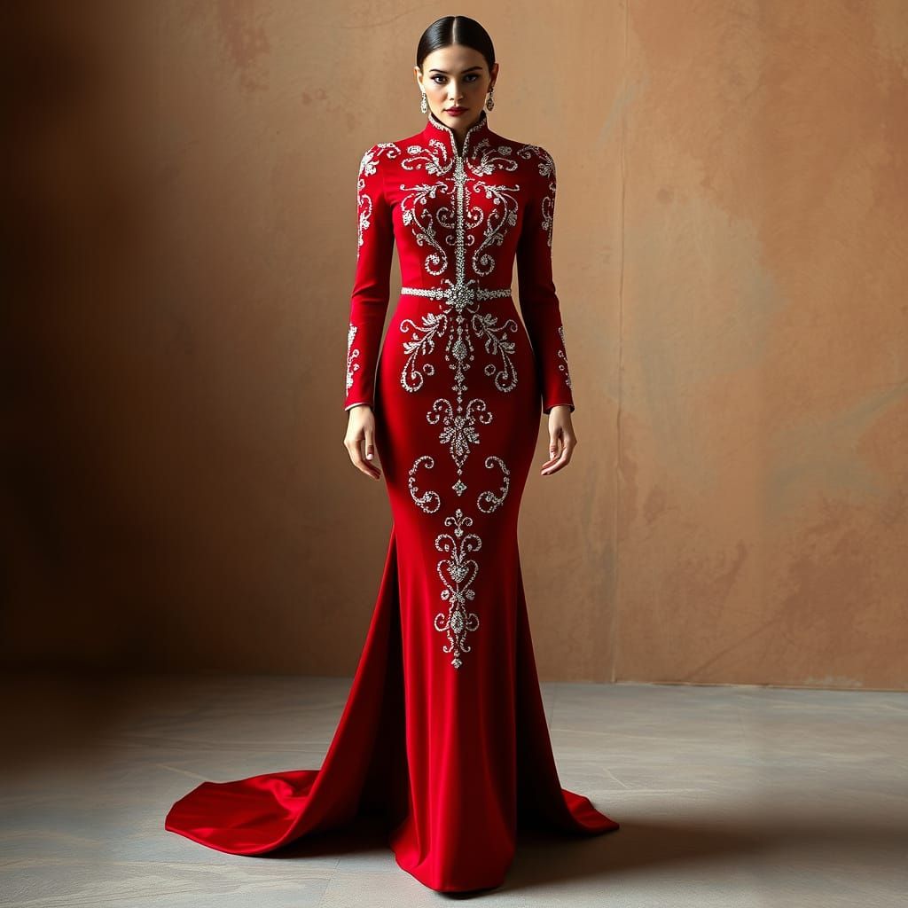 Rose Red Diamond-Bejeweled Sequin Gown