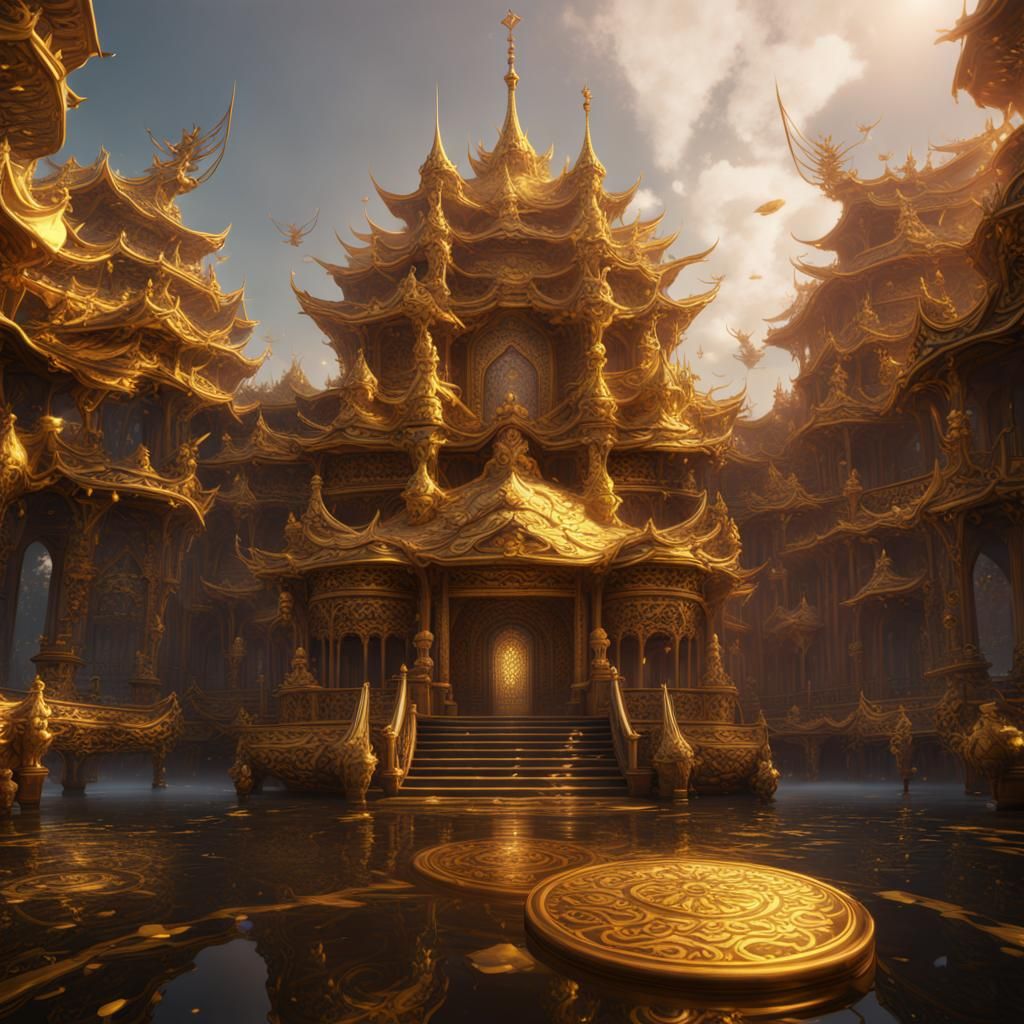 Intricate Golden Lotus Fantasy Concept Art
