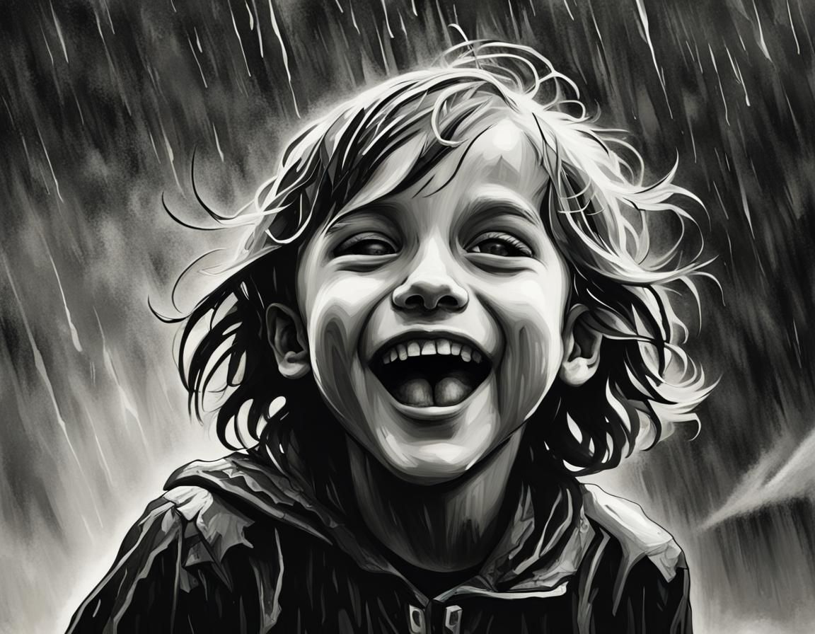 Surreal Boy Dancing in Rain: German Expressionist Charcoal