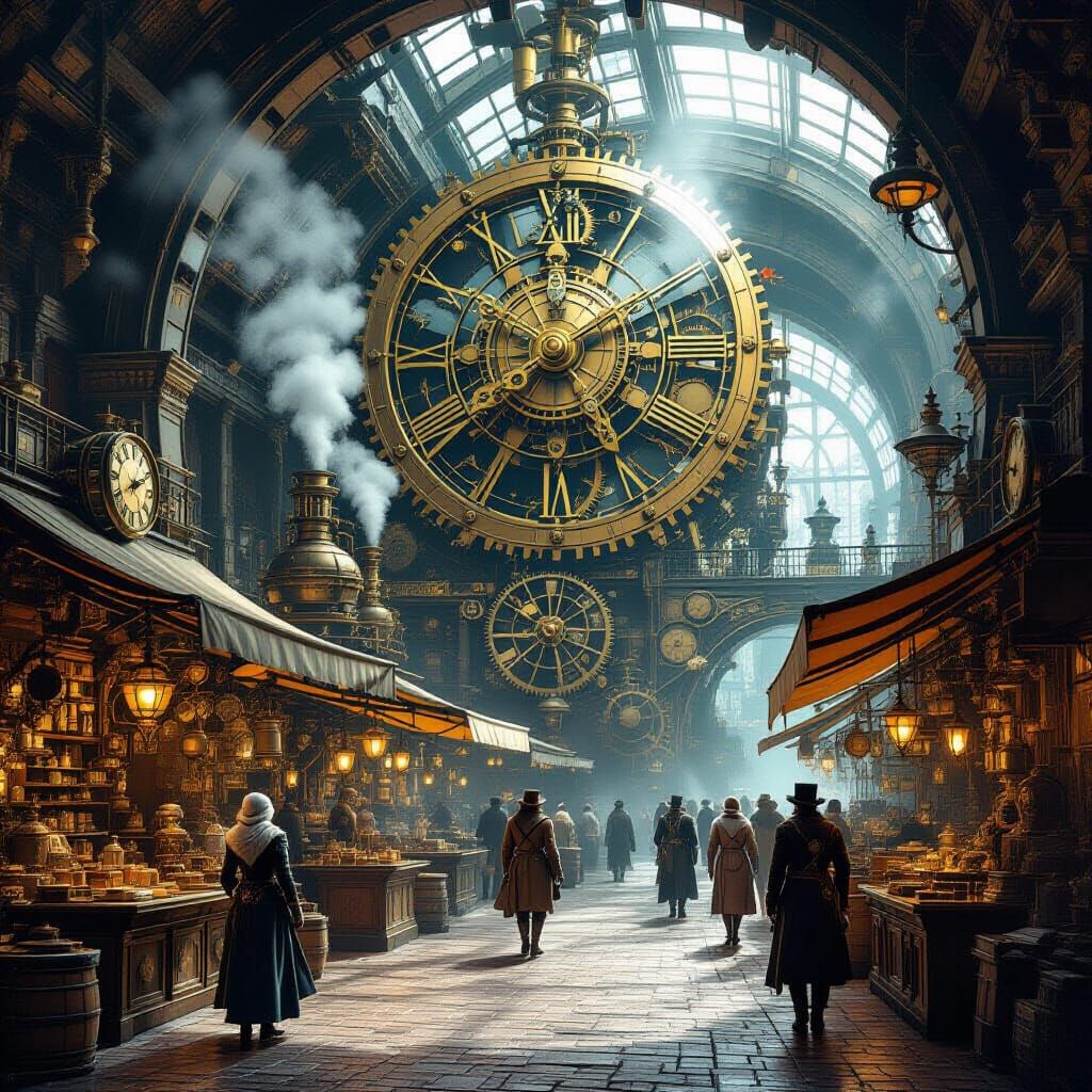 Steampunk Marketplace Inside Giant Clockwork Mechanism