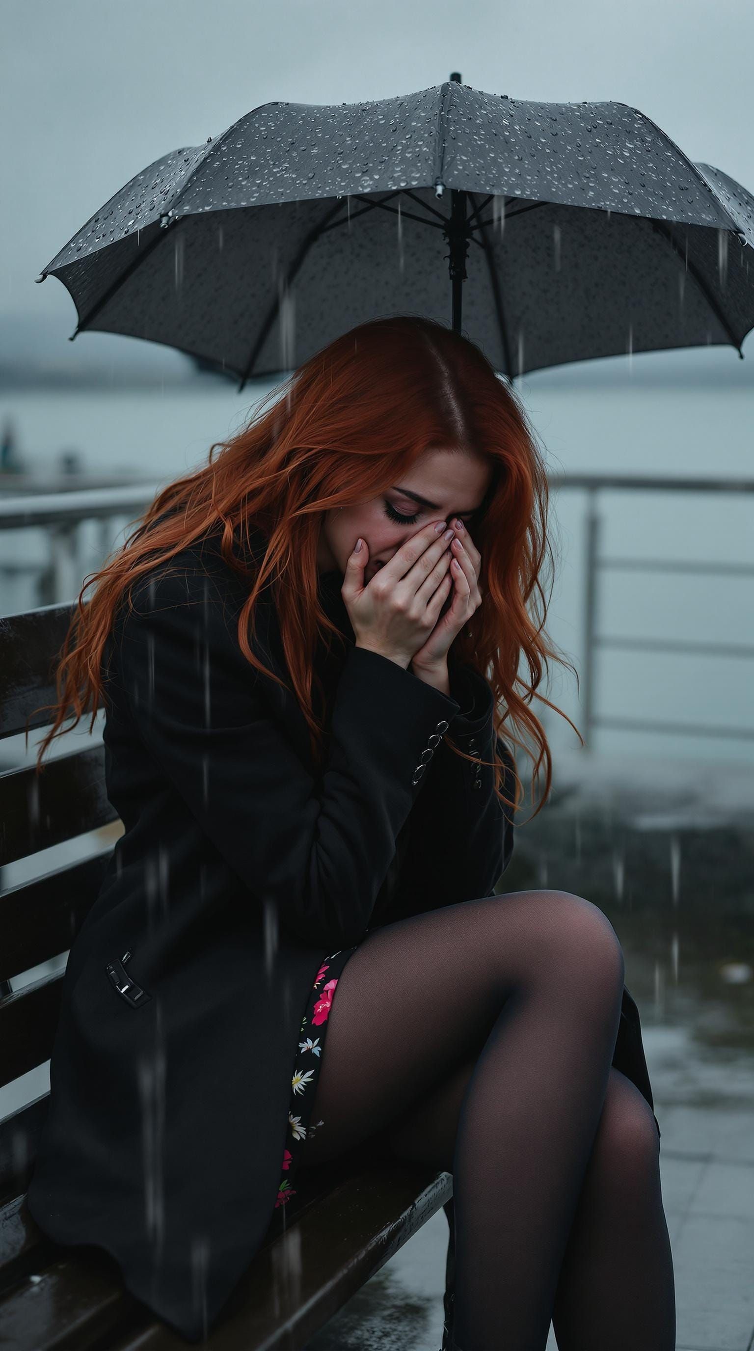 Lonely Woman Crying in the Rain